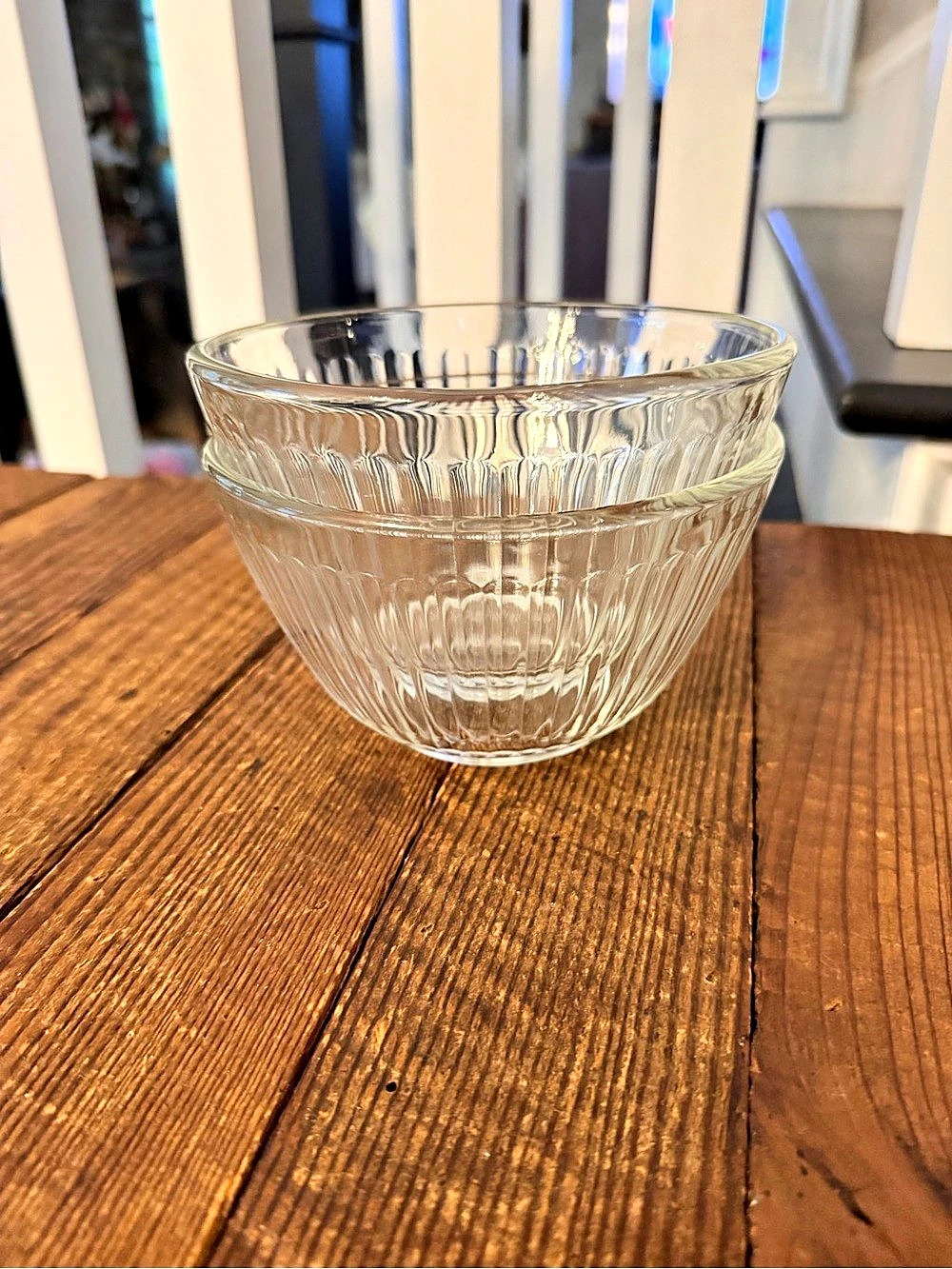 Vintage Pyrex Sculptured Clear Ribbed Mixing Bowl 3-Cup Set of 2
